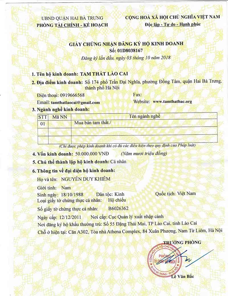 Giới thiệu cửa hàng tam thất bắc Lào Cai kinh doanh tam thất